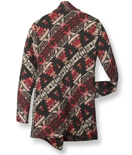 Quinn Large Collared Aztec Design Single Button Coat Black