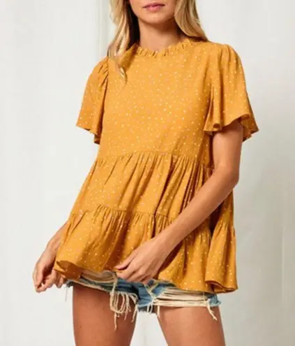 Boho Chic Flutter Sleeve Layered Tiered Baby Doll Short Sleeve Top Sz LG NWT