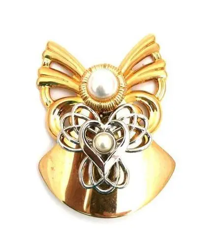 Handcrafted Artisan Jane Signed 1997 Aol Angel Pearl Head & Heart Gold