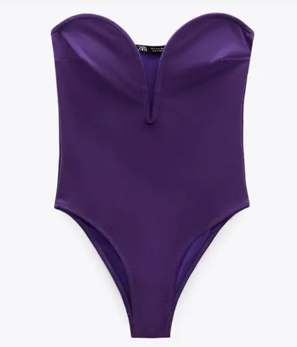 NWT Zara Strapless Corset Sweetheart Neckline Bustier Purple