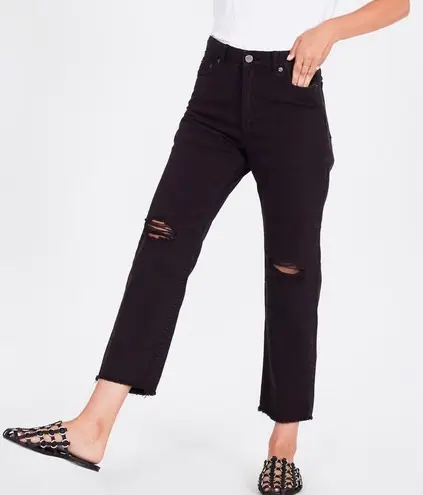 Amuse Society Selena Cropped Denim Jeans — Distressed Faded Off Black — 27 — NWT