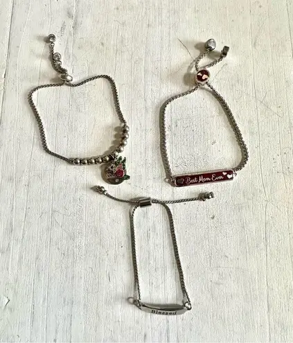 Bundle of 3 silver tone adjustable bracelets