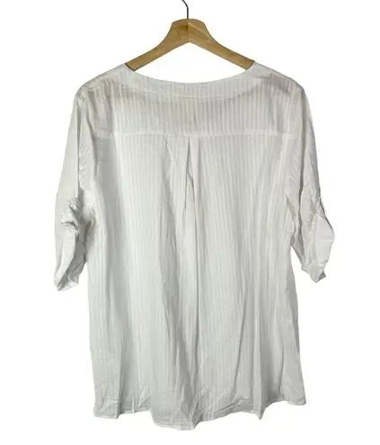 Joah Brown Premium White Cotton Short Sleeve Tunic Blouse L