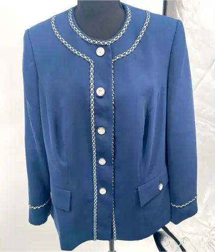 Elegant Blue Blazer with Pearl Trim Button
