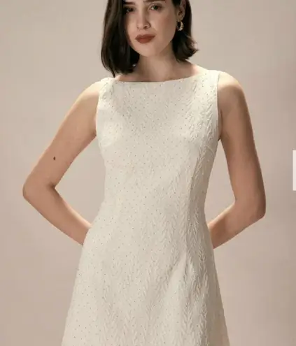 RIHOAS The Beige Boat Neck Textured Mini Dress 22 White