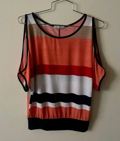 Papaya slit sleeve asymmetrical stripes top size medium