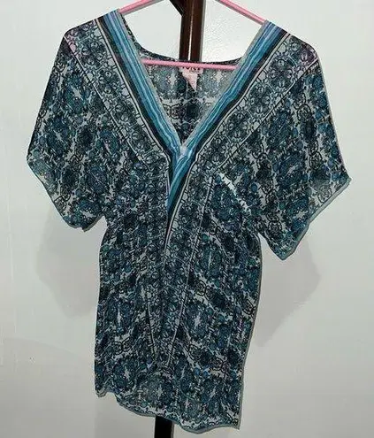 Sheer Printed Beach Coverup Top NWOT Blue Size M