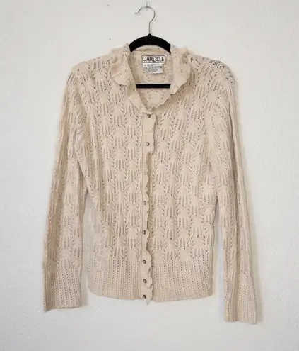 Carlisle Vintage  Beige Button Front Silk/Cashmere Blend Cardigan Size Medium