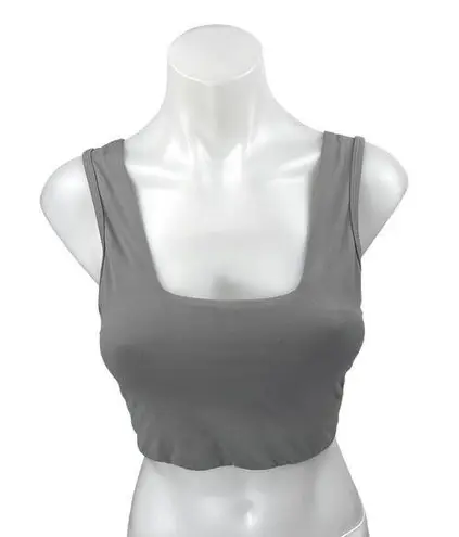 Women's Gray Sleeveless Square Neck Cami Camisole Sports Bra Crop Tank Top Sz S