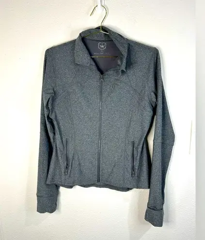 Womens XL Gray Zip Up Jacket Stretchy Fitted Thumbholes Yoga Athleisure Layer