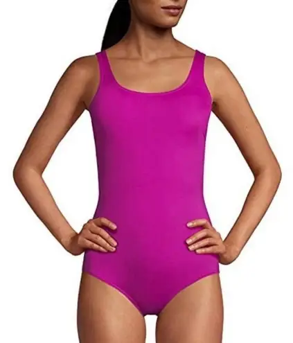 Lands End Hot Pink Tugless One Piece Soft Cup Sporty Swimsuit Size 16