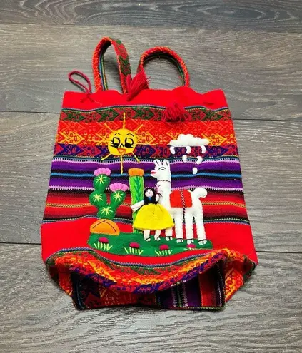Embroidered Llama Peruvian Small Backpack