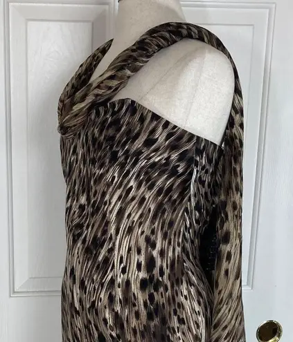 David Meister silk leopard dress, NEW ladies strapless midi cocktail with scarf