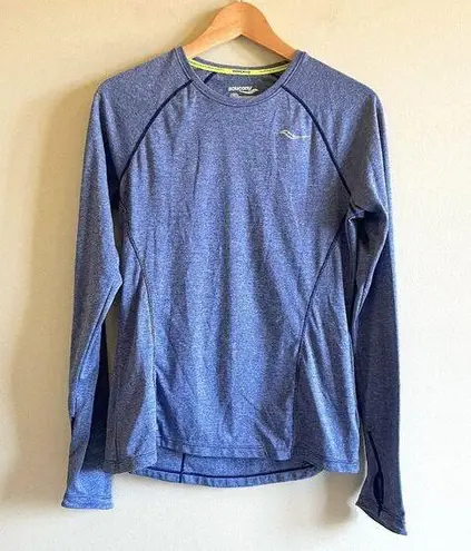 Saucony Velocity Long Sleeve Blue Tee Shirt Top Womens Size M Athletic Thumbhole