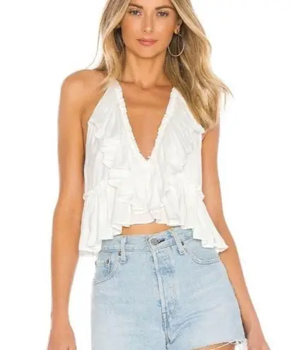 Free People  Heartbreaker White Ruffled Cropped Tank Top