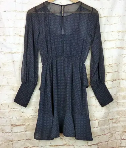 Bailey 44 Brandi Chiffon Dress Womens S Blue Medallion Print Long Sleeve Sheer
