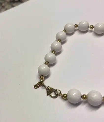 Monet Vintage Signed  White Bead / Gold Tone Beaded Bracelet