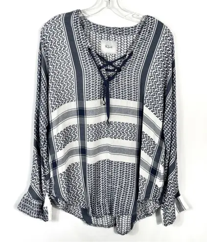 Rails Women’s Lilly Sapphire Blue & White Plaid Lace Up Blouse Small S Relaxed