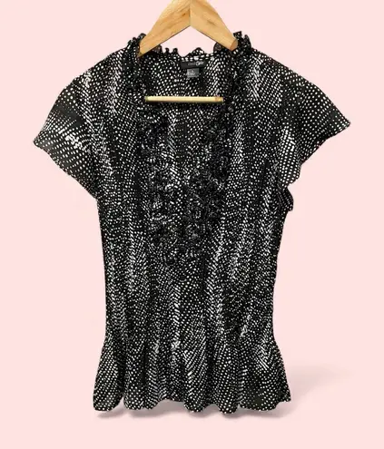 East 5th Cute Vintage Y2K polka dot crinkle ruffle sheer button front blouse whimsigoth