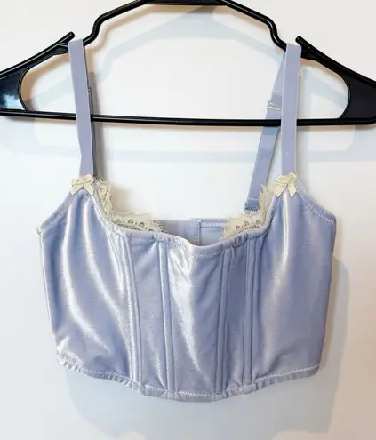 SKIMS  Womens Velvet Lace Corset Top Size XXS Coquette Whimsy Periwinkle thumbnail 1