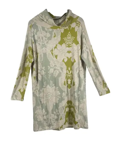 Saturday Sunday Anthropologie Hooded Tunic Dress M Green Floral Jacquard Knit Size M