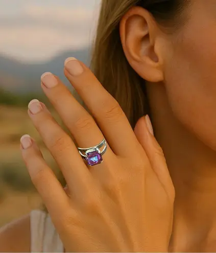 Handcrafted sparkly ring made with burgundy delite Swarovski crystal adjustable Silver
