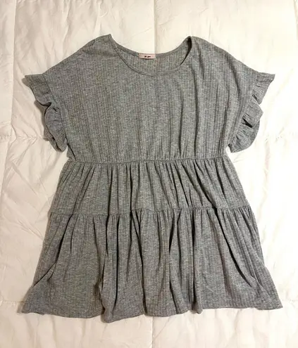 Francesca's Grey Ribbed Pleated Ruffle Sleeve Top - Image 1