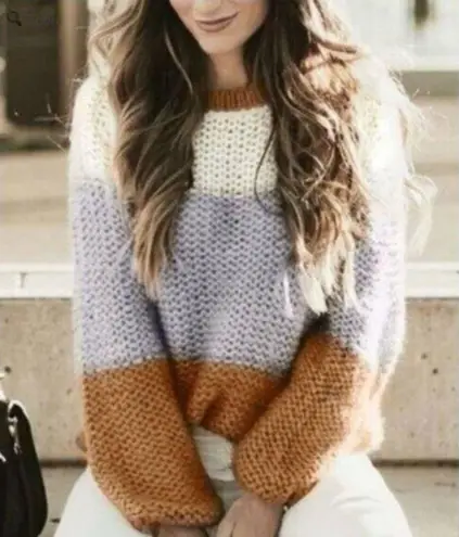 Newbury Kustom Chunky Oversized Sweater Knit Neutral Colorblock Granola Girl