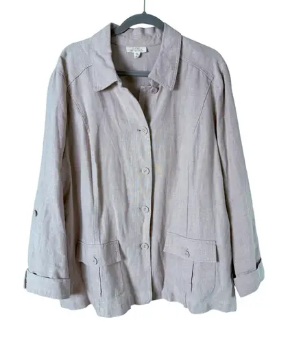 Charter Club Luxury 100% Linen Jacket Button Front in Beige, Size 3X