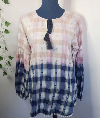 Jag jeans Jag Eliot Boho Ombre Plaid Ballon Sleeve Top