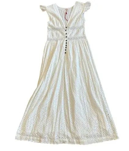 Raga Anthropologie Aviana WHite Eyelet Dress Maxi Cotton Size XS Women's NWOT