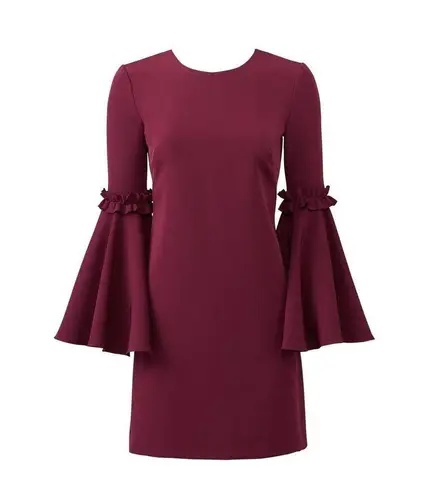 Milly  Cady Shift Dress Women's 10 Wine Long Bell Sleeves Short Length Crepe RTR