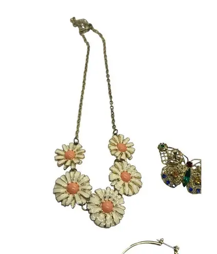 6 Piece Gold Tone Jewelry Lot Solitaire CZ Ring Necklace Butterfly Brooch Choker