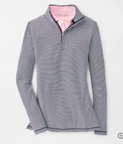 Peter Millar NWT  Mini-Stripe Perth Quarter Zip Pullover Navy/White Embroidered