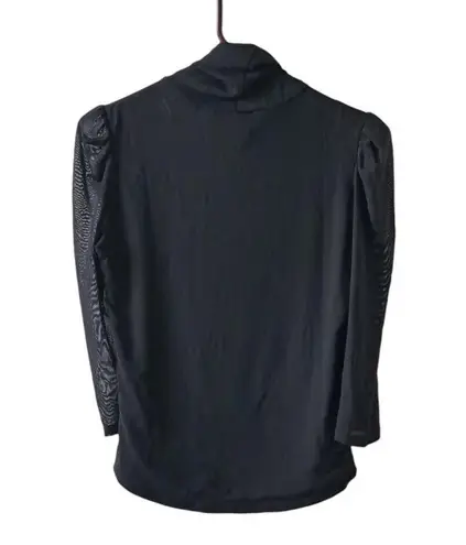 T Tahari  Mesh Three Quarter Sleeve Turtleneck Blouse - Black- Medium