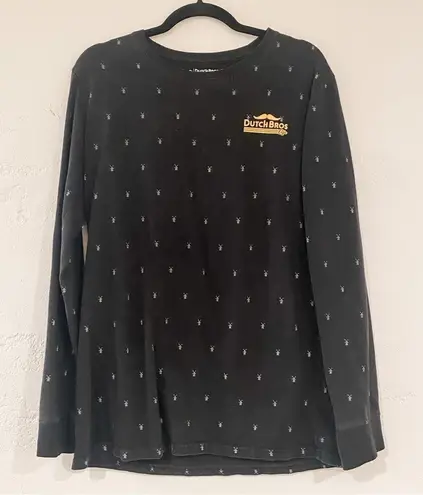 Dutch Bros Mustache Crewneck Long Sleeve T Shirt in Black Yellow Large