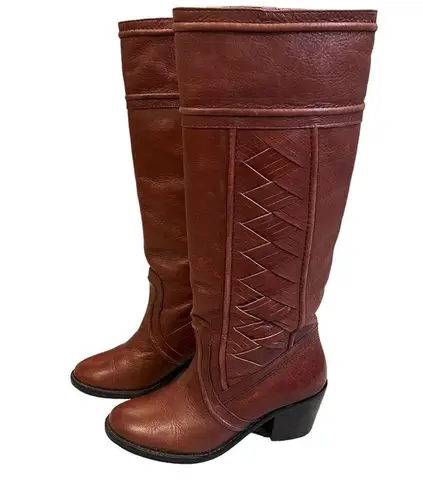Fossil  Felicia Genuine Leather Woven Braided Tall Riding Boots, Sz 6 - Image 3