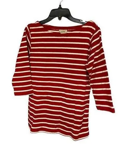 L.L.Bean  Women's Size XS Top Red Striped 3/4 Sleeve Shirt 100% Cotton Blouse