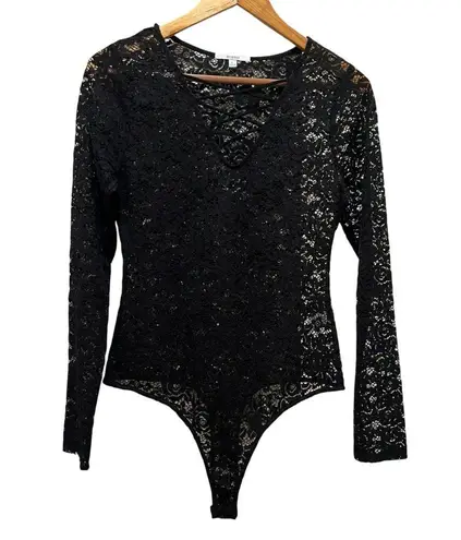 Acemi FULL LACE BODYSUIT Black Thong Style Sz L Snap Crotch Long Sleeve NEW