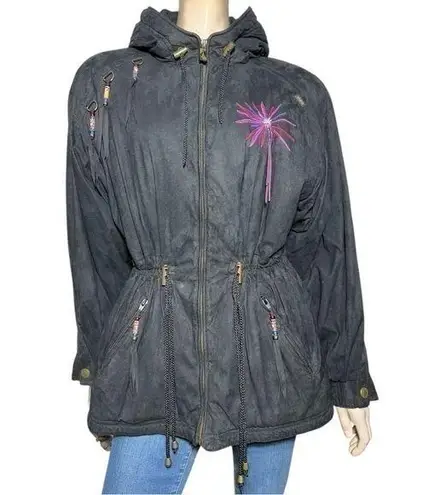 Skea Paris Vail Vintage Size 6 Black Sunburst Beaded Tassel Sueded Winter Jacket