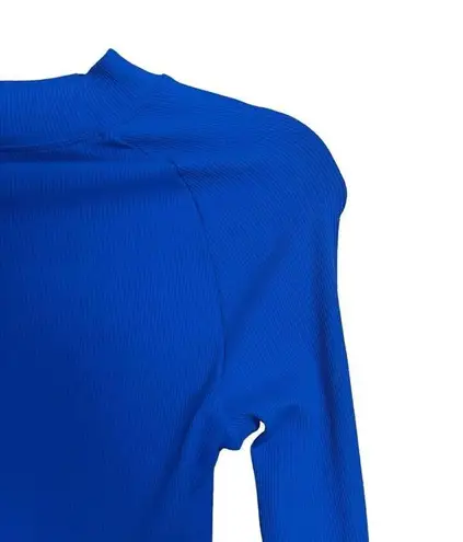 Halara  Crop Top Womens Medium Blue Ribbed Stretch Long Sleeve Activewear