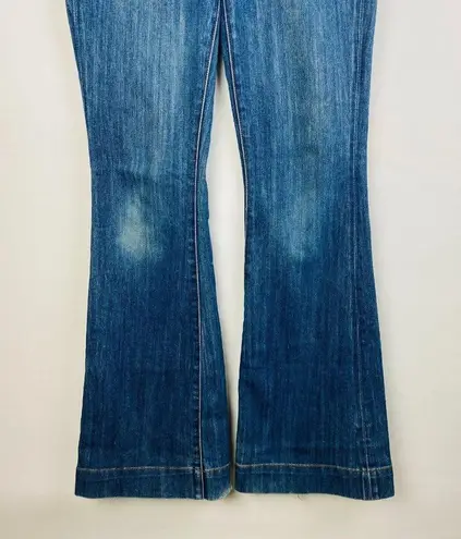 Seven 7 Medium Wash Sexy Flare Mid Rise Jeans Trouser Hems Women's Size 27