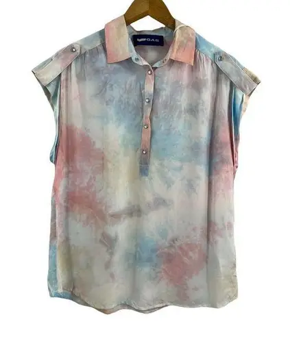 GAS Jeans Lillybel Blouse Tie Dye Print Short Sleeve Size Small New