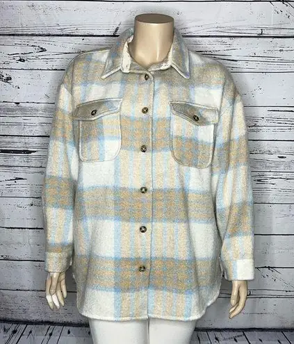 Grace+Karma Womens NWT Size 1X Tan & Blue Plaid Shacket