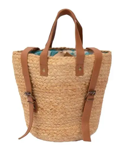 NWT XIX Palms Beachly The Shore Break Jute Insulated Picnic Cooler Backpack Boho Tan