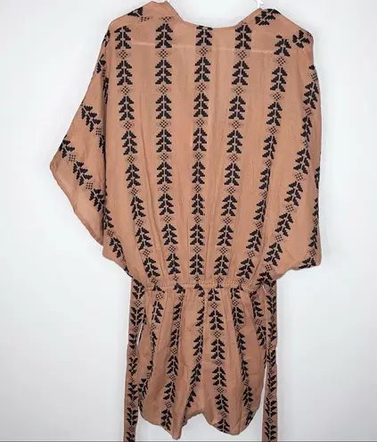 Elan Brown Black V Neck Short Romper Small Boho Arrow Tribal Design NWT