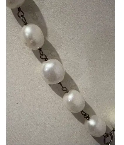 Fresh Water Pearl & Aqua Tear Drop Crystal Statement Necklace Glamorous Jewelry Silver