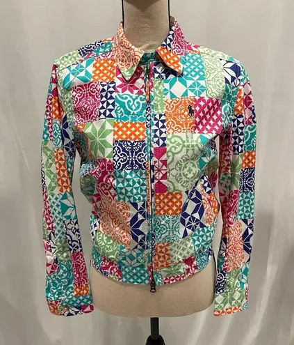 Polo Ralph Lauren quilted pattern cotton lightweight multicolored jacket XS 😍 Pink