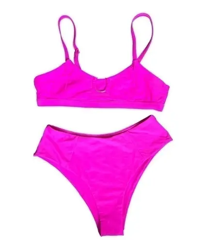 Womens High Waisted Bikini Open Ring Sexy Brazilian Medium 2 Piece Set Hot Pink