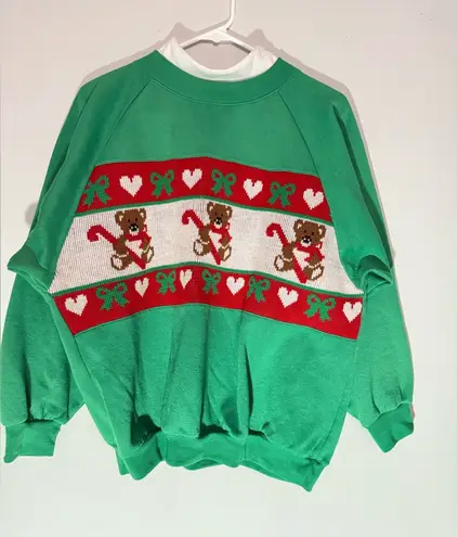 VTG BEST BETS Christmas Sweater Sweatshirt Teddy Bear Design Funky Multi Color M Green Size M